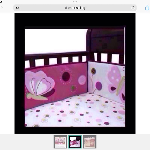 LAMBS & IVY DEEP PINK & WHITE BUTTERFLY THEMED PAD INSIDE/ OUTSIDE OF BED - Picture 14 of 15